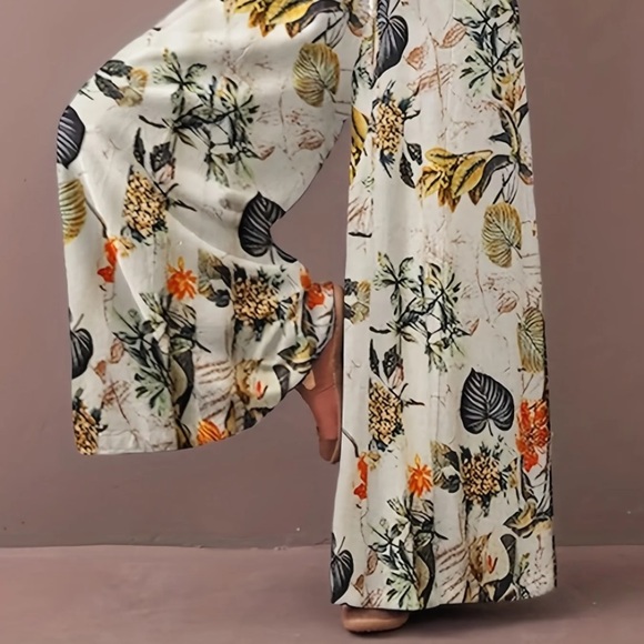 Papaya Pants - Papaya palazzo tropical Pants Women’s Medium wide leg floral sheer elastic waist